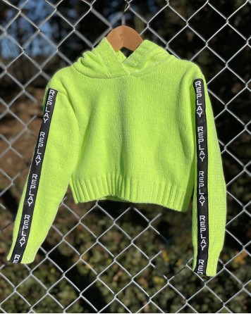 Svetr dětský Replay CROPP neonový s kapucí